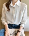 Camisas de manga larga simples Vintage de otoño para mujer, abrigo con cuello vuelto, blusa blanca, camisa de gran tamaño inform