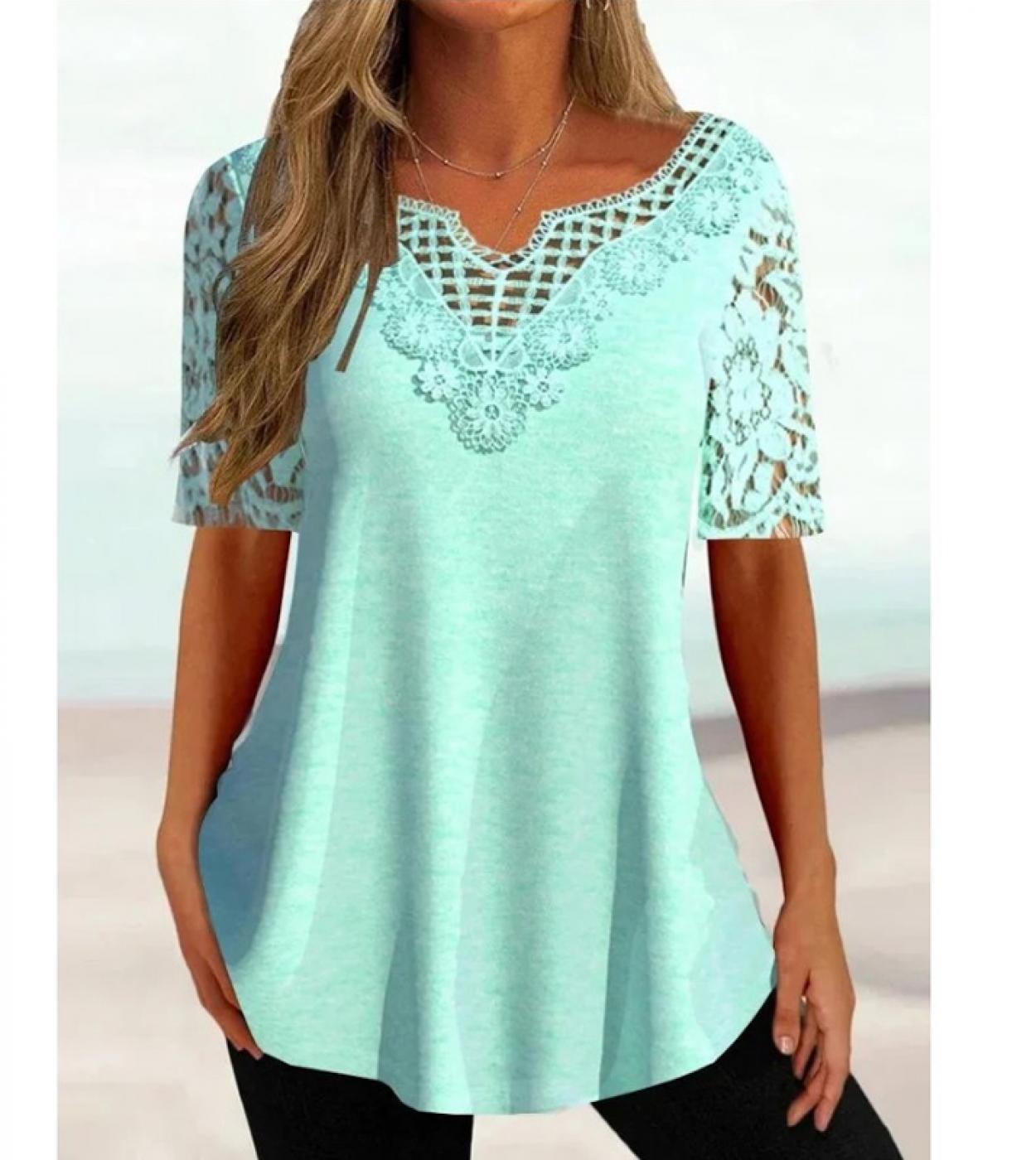 Summer Lace Short Sleeve Blouse Women Elegant V Neck Sweet Tops Mujer Ladies Casual Slim Shirt Simple Hollow Stitching 2