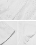 Blusa blanca de verano con cuello en V, elegante, informal, ahuecada, con botones, camisa de manga corta para Mujer, Tops de mod