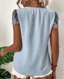 Fashion Lace Chiffon Blouses Woman Summer V Neck Shirt 2023 White Short Sleeve Loose Embroidery Casual Women Tops Blusas