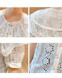  Summer Loose Women Blouse  Hollow Out Lace White Shirt Women Short Sleeve Office Lady Tops Casual Solid Shirts 13608  W