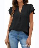 Elegante blusa de manga corta de verano con cuello en V para mujer 2023 nueva camisa de chifón a la moda para mujer Tops ropa in