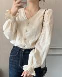  Fashion Hollow Out Crochet Blouse New Spring Autumn Sweet Casual Shirt Women Tops Long Sleeve Chic Blusa Feminina 17076