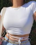  Backless Bandage Crop Top Streetwear Women Short Sleeve Girl Y2k Tops Womens Solid Slim Fit T Shirt Female Clothing 25