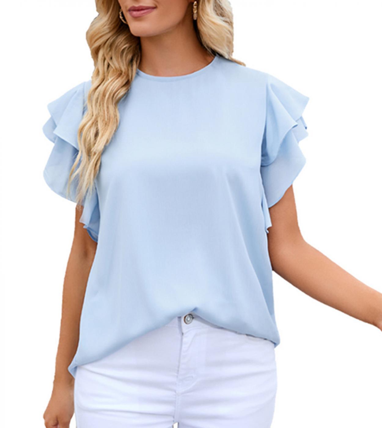 Summer Chiffon Blouses Casual 2023 Butterfly Short Sleeve Women Round Collar Shirt Sweet Women Tops Loose Clothing Blusa