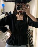  New Summer Lantern Sleeve Top Square Collar Nine Quarter Sleeve Casual Button Ladies Tops Vintage Lace Womens Shirt 9