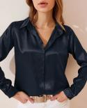 Vintage Women Satin Shirt Office Long Sleeve Blouse Fashion 2023 Spring Turn Down Collar Silk White Tops Elegant Blusas 