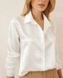 וינטג נשים חולצת סאטן משרד חולצה שרוולים ארוכים אופנה 2023 אביב צווארון מטה משי לבן חולצות אלגנטיות blusas