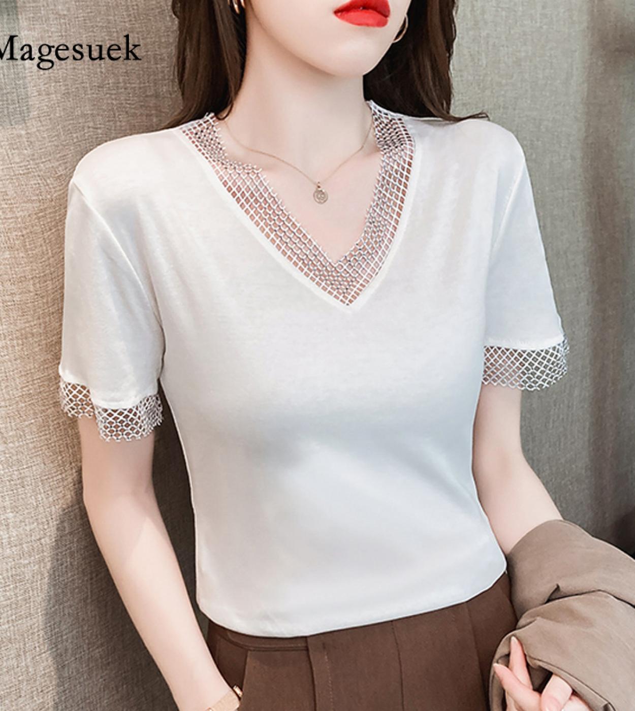 Blusas Mujer De Moda 2024 Verano Women Tops V-Neck White Chiffon