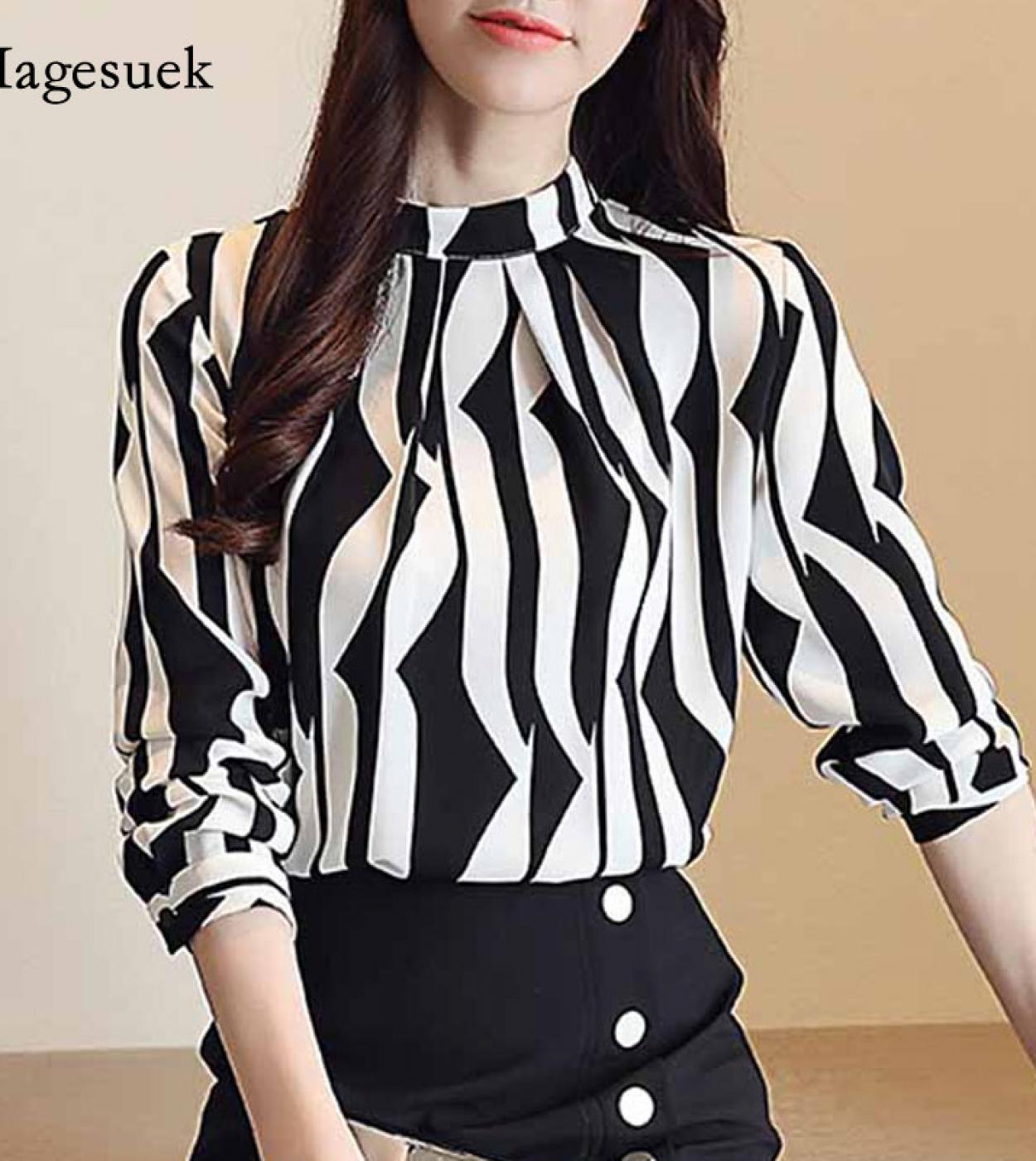 Moda a rayas Ropa de trabajo de oficina Tops y blusas para mujer Blusa de mujer Blusa de gasa de manga larga Camisa Camisas de m