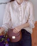 Blusa de chiffon feminina de escritório com botão de fada blusa branca lisa feminina de manga comprida blusa feminina 1035