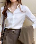 Casual Loose  Turn Down Collar Tops Office Lady Blouse Women New Chiffon Blouses Springsilk Satin Shirts Long Sleeve Top