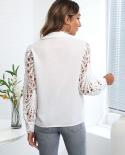 Hollow Out Lace Long Sleeve Blouse Women Office Shirt Fashion 2022 Spring And Summer Button Tops Casual Loose Clothes 22