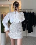 Women Ruffles Palace Style Blouse Stand Collar Flare Long Sleeve Top Female Elegant Blouse Women Ol Office White Shirt 1