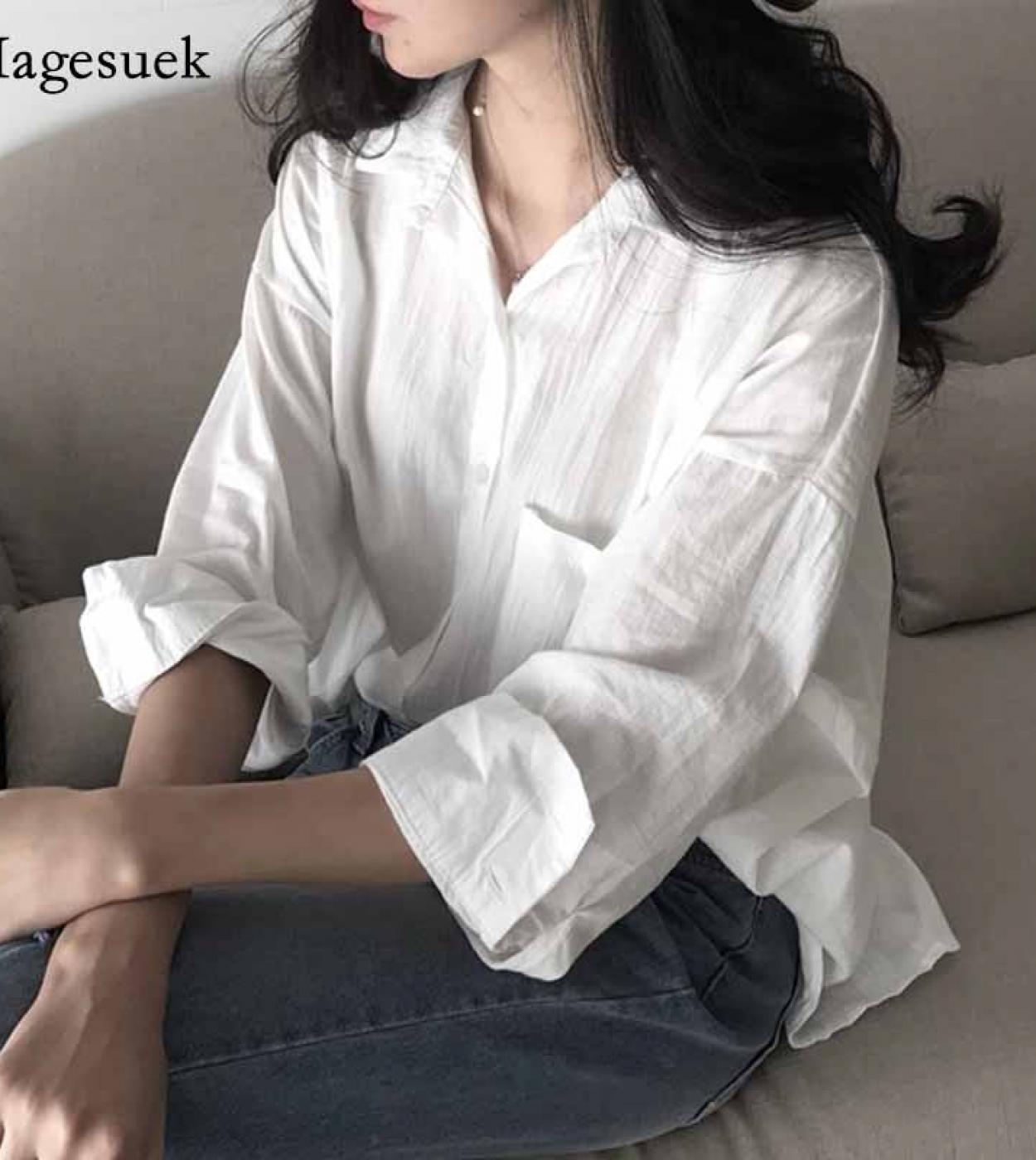 New Chic Casual Sunscreen Tops Women Autumn  Hong Kong Style Loose Lapel Solid Color Ninth Sleeve Mid Length Shirt 11110