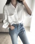 New Chic Casual Sunscreen Tops Women Autumn  Hong Kong Style Loose Lapel Solid Color Ninth Sleeve Mid Length Shirt 11110
