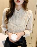 סתיו אלגנטי חולצת תחרה שיפון סיבתית חולצות שרוולים ארוכים נשים עליוניות חולצות כפתורים מוצקים blusas 16979
