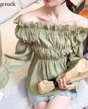 אופנה צוואר חתוך מוצק נשיפה בסגנון שרוולים ארוכים חולצות נשים רפויות סתיו חדש חולצת נשים בהתאמה אישית 10664חולצות