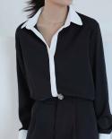 Professional Slim Lapel Blouse Women Cardigan Tops Autumn Long Sleeve White And Black Splice Bottoming Shirts Blusas Muj