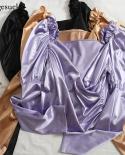  Fashion Satin Blouse Women  Cross Pleated Irregular Shirt Folds Casual Mujer Spring Sweet Beauty Style Blouse 18310  Wo