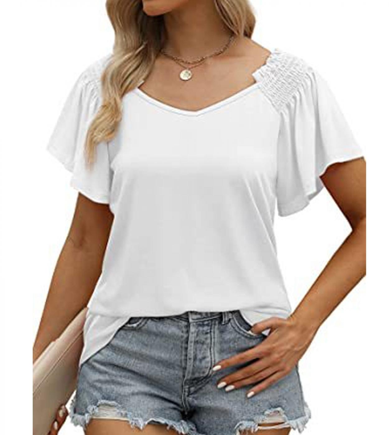 V Neck Flare Short Sleeve Summer T Shirt Casual Women Pleated Tee Tops 2023 Loose Simple Tshirts Ladies Vintage Clothes 