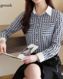  Autumn  Blue Slim Top Fashion Women Blouses For Office Lady Chiffon Blouse Long Sleeve Womens Shirts Female 10754blous
