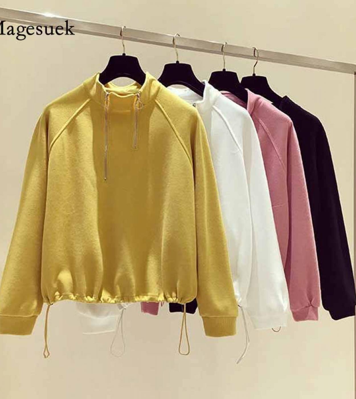 Fashion Standup Collar Pullover With Drawstring Clothing Cotton Half Zipper  New Women Early Autumn Loose Sweatshirts 11