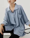 Single Breasted Loose Women Retro Simple Top Female Womens Shirt  New Autumn Solid Office Lady Style Blouse Blusas 1134