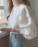   Square Collar Women Blouses Long Sleeve Vintage Loose Shirts For Women White Clothing Female Fashion New Tops 13958  W