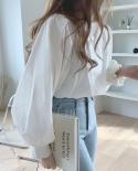   Square Collar Women Blouses Long Sleeve Vintage Loose Shirts For Women White Clothing Female Fashion New Tops 13958  W