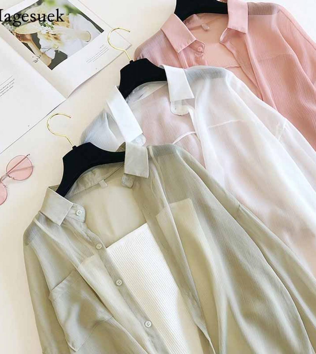  Casual Cardigan Shirt Summer Sun Protection Clothes Solid Long Sleeve Female Clothing Tops Women Blouse Covers Blusa 99
