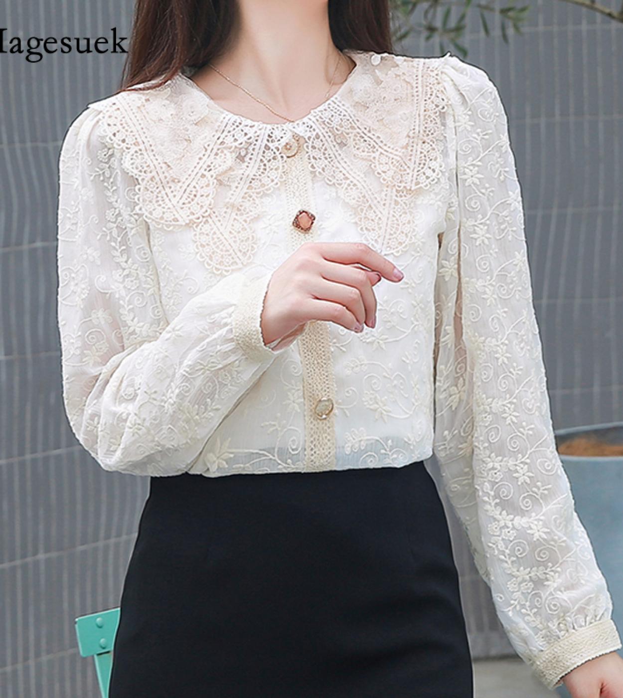 GRETD Autumn Long Sleeve Lace Blouse Shirt Blouse Women Women Blouses Stand  Collar Lace Tops Women (Color : A, Size : S Code) : : Clothing,  Shoes & Accessories