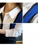 New Spring Contrast Turndown Collar Tops Fashion Long Sleeve Splicing Womens Blouse Temperament Chiffon Shirt Blusas 12