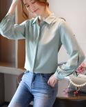  Autumn New Women Cardigan Long Button Sleeve Loose Elegant Shirt Turndown Collar Solid Chiffon Blouse Blusas Mujer 1088