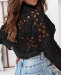 Fashion Hollow Out Lace Shirts 2022 Long Sleeve Turndown Collar Tops Women Blouses Autumn Casual Vintage Loose Clothing 