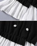 Women Turndown Collar Button Clothing  Autumn New Fashion Long Lantern Sleeve Irregular Splicing Blouse Women Blusas 105