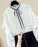 Fashion Ruffled Bow Collar Elegant Ladies Shirts  Autumn Long Sleeve Chiffon Blouse Women Blouse Women Feminine Blusas 1