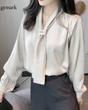 Women Satin Shirt Autumn Chiffon Womens Tops And Blouses Clothes Office Lady Long Sleeve Shirt Ol Style Loose V Neck Shi