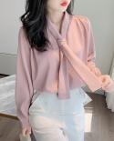Women Satin Shirt Autumn Chiffon Womens Tops And Blouses Clothes Office Lady Long Sleeve Shirt Ol Style Loose V Neck Shi