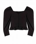 נשים שרוולים נפוחים ארוכים חולצות שחורות מוצקות חולצות סתיו אופנה קרדיגן בסגנון slim fit חולצה blusas mujer 10952