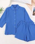 Long Sleeve Shirts And Shorts Set Summer Cotton Two Piece Set Women 2023 Solid Color Loose Casual Suit Elegant Outfits 2