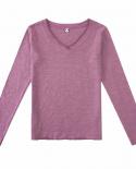  Autumn New Long Sleeve Tshirt Cotton Bottoming Allmatch Elegant Womens Blouse Vneck  Style Shirt Blusas 10798  Tshirts
