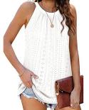 Fashion Sleeveless  Tank Tops Hollow Out Casual Loose Pleated Clothing For Women Vest Purple O Neck Top Clothes Blusas 2