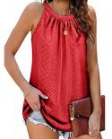 Fashion Sleeveless  Tank Tops Hollow Out Casual Loose Pleated Clothing For Women Vest Purple O Neck Top Clothes Blusas 2