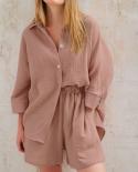 Long Sleeve Cotton Shirts And Shorts Women Casual Two Piece Set Summer Casual Suit 2023 New Loose Pajamas Outwear Outfit