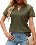 Summer Fashion Lace Short Sleeve Womens T Shirts V Neck Blouse 2023 Tops Loose Office Tee Shirts Clothing Elegant Blusa