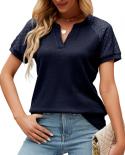 Summer Fashion Lace Short Sleeve Womens T Shirts V Neck Blouse 2023 Tops Loose Office Tee Shirts Clothing Elegant Blusa