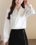Women Solid Elegant Pullovers Spliced Shirt Chiffon Streamer Shirts Autumn  Style Lantern Long Sleeve Vneck Blouse 11380