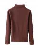 Autumn  Style Slim Bottoming Shirts For Women Inner Tops Woman Tshirts Half High Collar Cotton Long Sleeve Tshirt 11562 