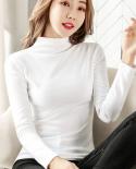 Autumn  Style Slim Bottoming Shirts For Women Inner Tops Woman Tshirts Half High Collar Cotton Long Sleeve Tshirt 11562 